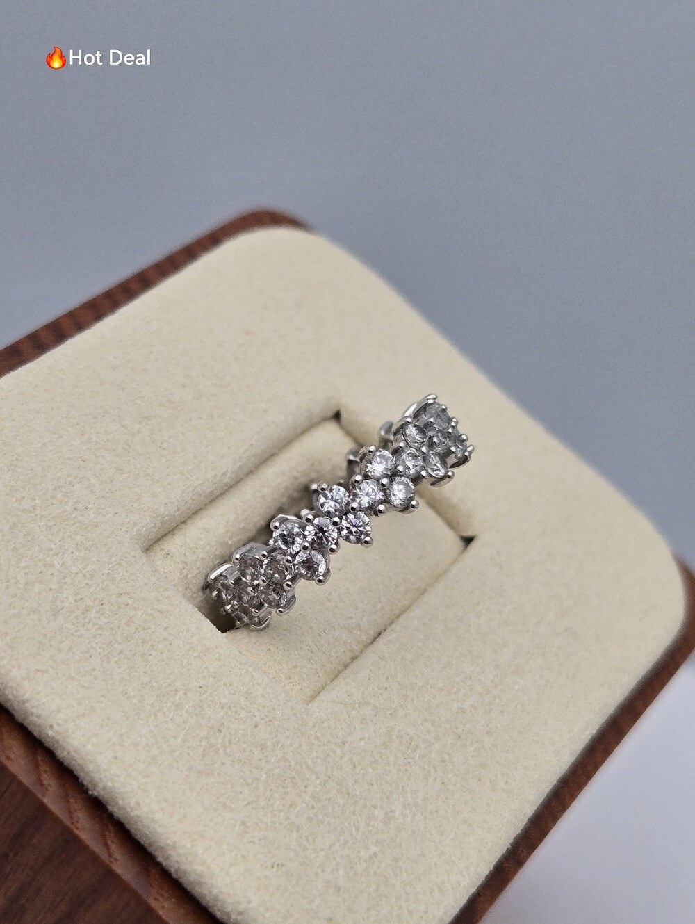 Crystal Ring Clear Rhinestone Openwork Silver Tone Band Link Statement Size 6